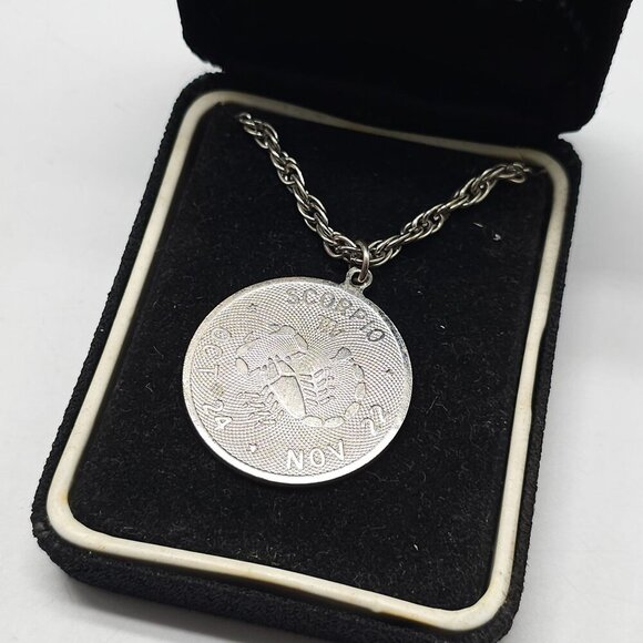 Scorpio Zodiac Coin Pendant Necklace Silver Tone Crown Jewel Collection - Picture 1 of 6